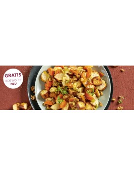 Brezen-Gröstl mit Lauch, Birnen und Walnüssen