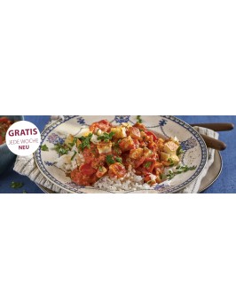 Halloumi-Stroganoff mit Reis