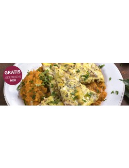 Maronen-Zwiebel-Omelett auf Süßkartoffel-Ingwer-Püree