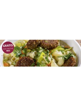 Nudel-Gemüse-Suppe mit Grünkern-Bratlingen