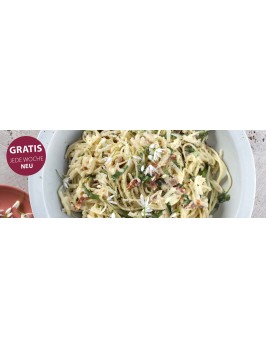 Spaghetti Carbonara mit Bärlauch und Kohlrabi