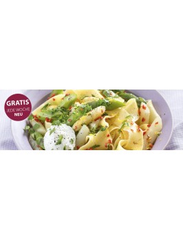 Spargelpasta mit Vanille-Chili- Butter und Ziegenkäse