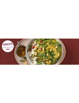 Spinat-Dal mit Basmatireis und Gewürzöl
