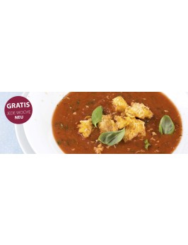 Tomatensuppe mit gratinierten Polenta-Croûtons