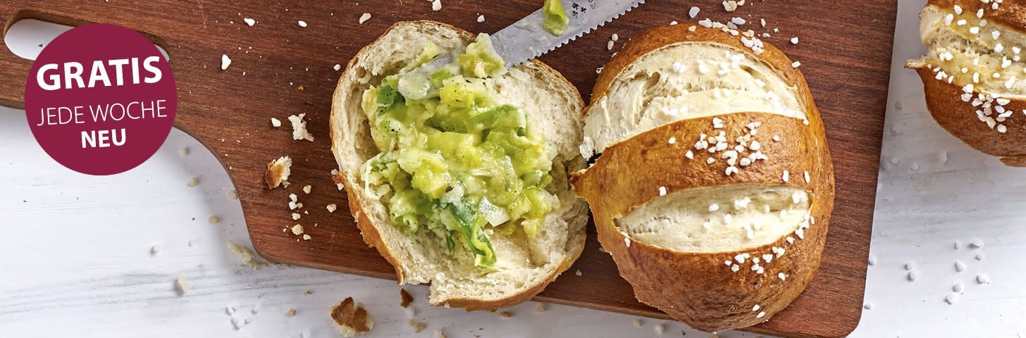 Laugenbrötchen mit Lauchaufstrich